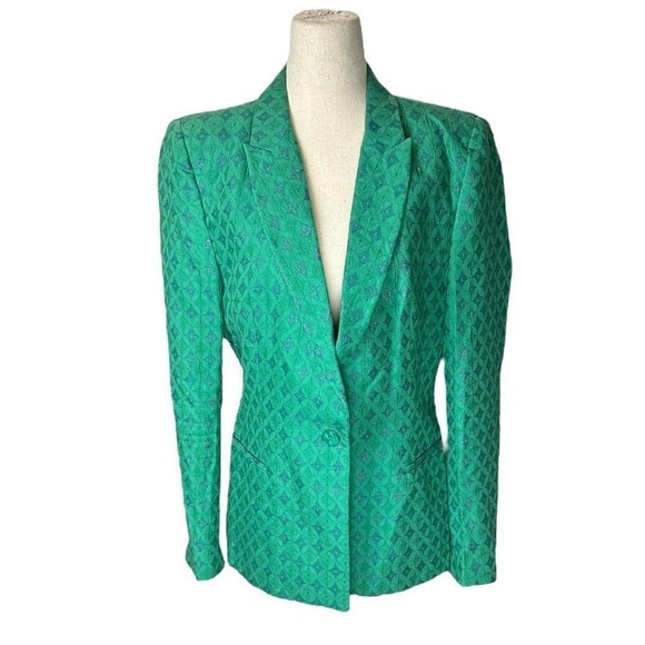 ZARA Jackets & Blazers - Zara Basic Emerald Jacquard Geometric Print Single Breasted Blazer